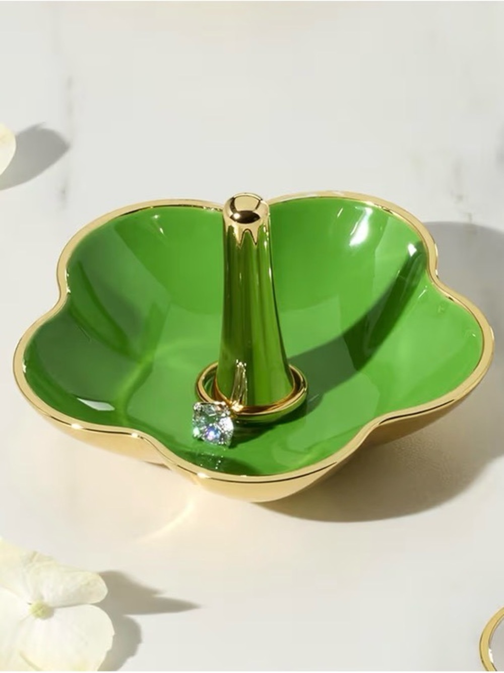 kate spade Green and Gold Flower Ring Holder Jewelry Dish